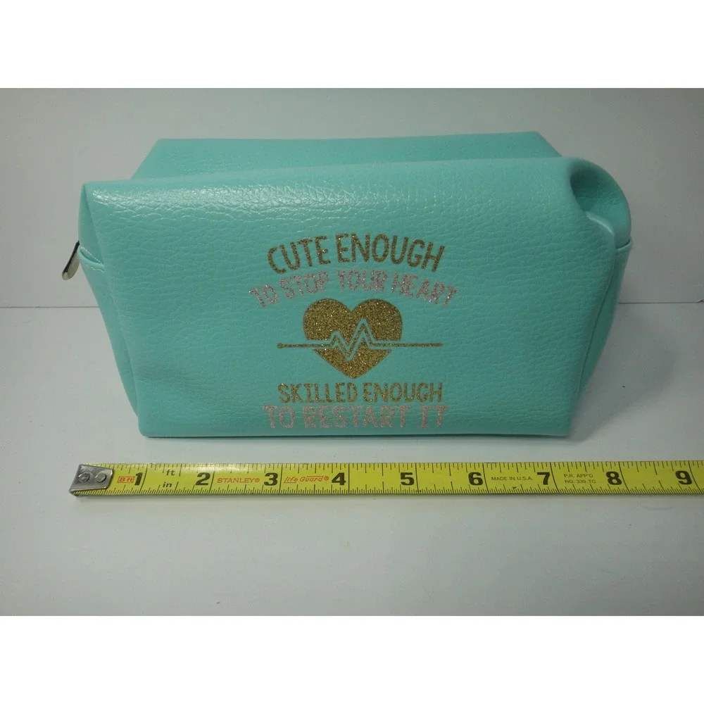 Nurse Cosmetic Bag Teal Faux Leather Skilled Enough To Restart It Glitter Pouch